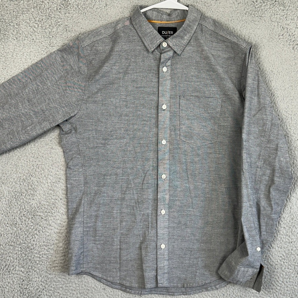 DUER 9-to-9 Button Down Shirt Mens Large Grey Performance Stretch Long Sleeve